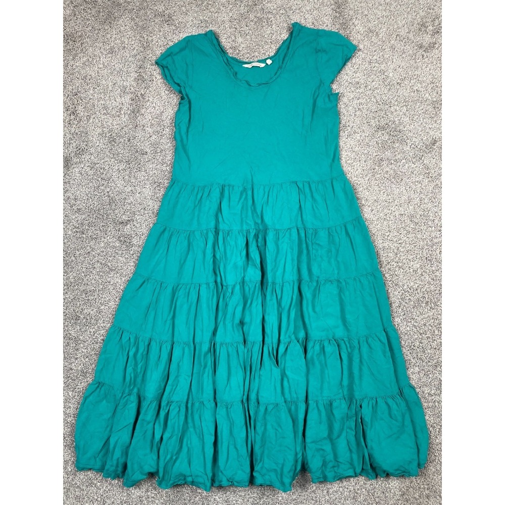 Soft Surroundings Dress Womens Petite Medium PM Green Tier Maxi Prairie Boho